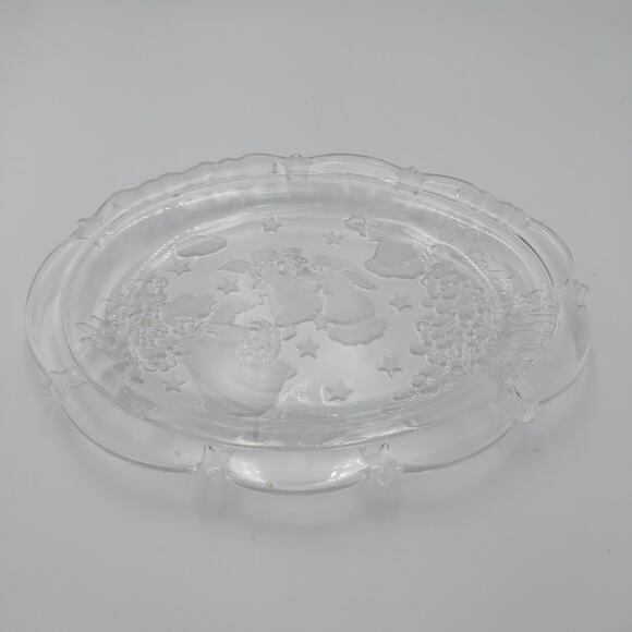 Mikasa‎ Holiday Lights Clear Glass Frosted Christmas Angels Plate 9x7 - Picture 1 of 5